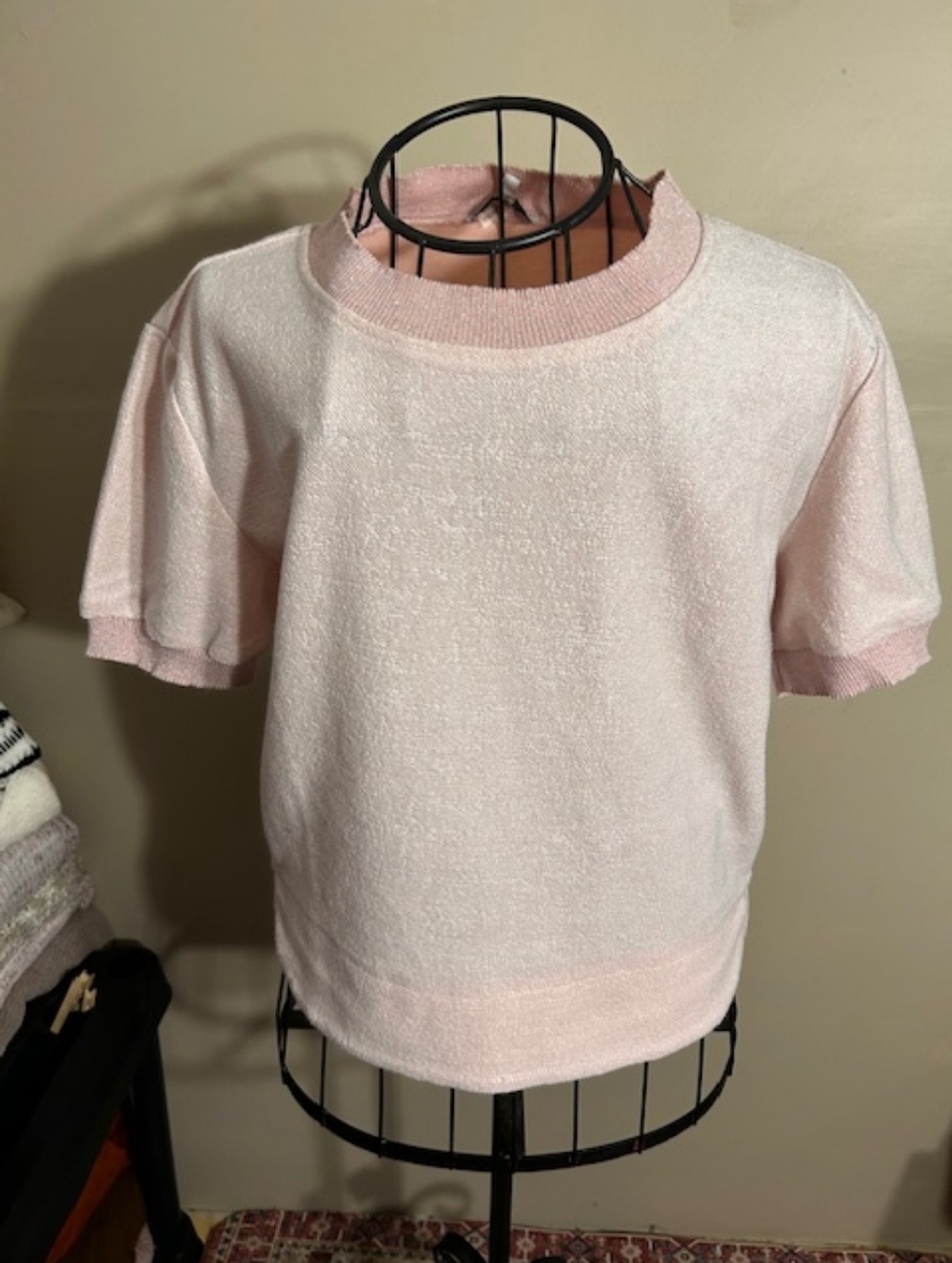 lucy & co size medium womens shirt blouse bling pink thick